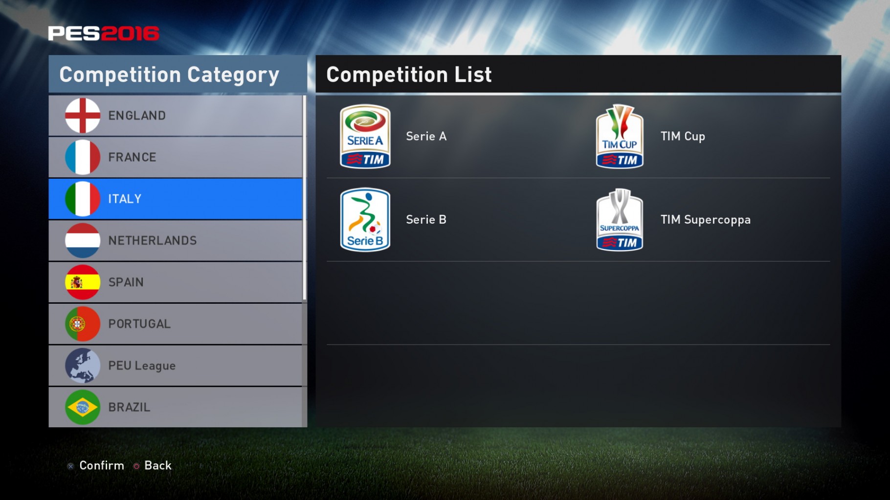 PES 2016 Competition list